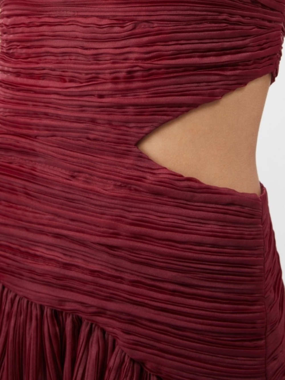 Aje Laurier Wave Maxi Dress Burgundy Red Plissé-Organza Waist Cut-out‎ Gown 12/L - Picture 3 of 16